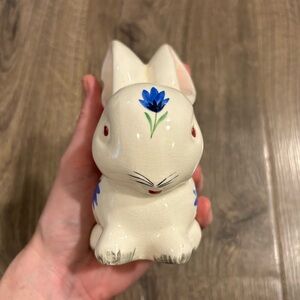 Vintage Plichta London England Hand Painted Flower Bunny Rabbit